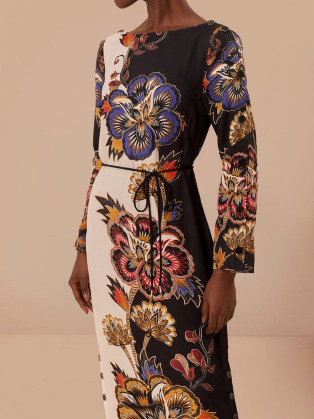 Sold FARM Rio Black and White Maxi Floral Midi Dress Long Sleeves Women's Size M - Picture 3 of 4